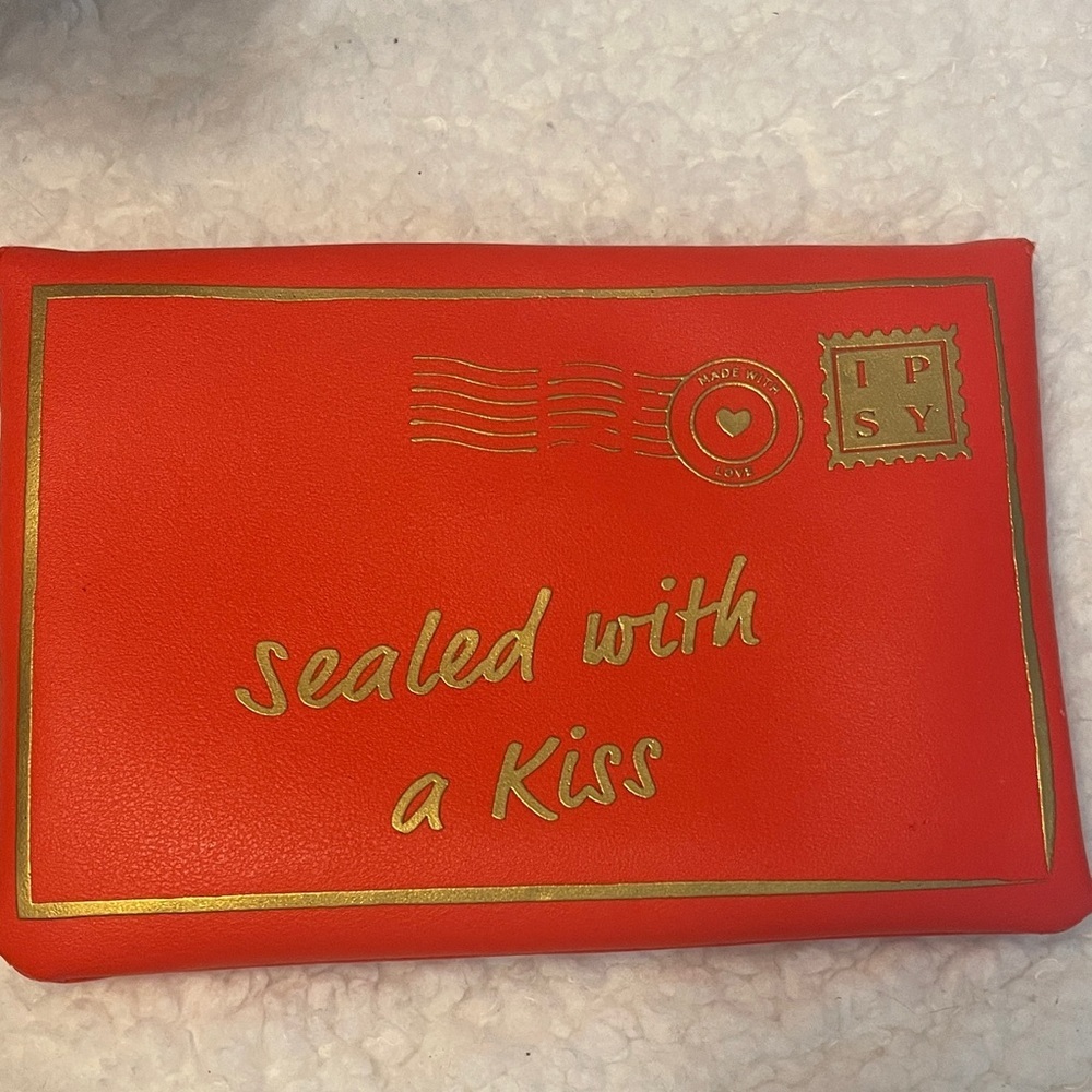 Ipsy Red Pouch with Gold Details